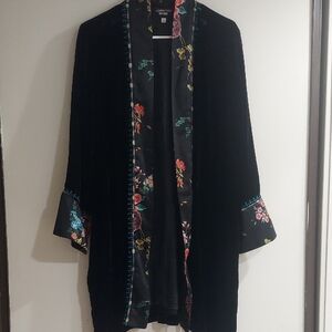 Johnny Was Black Velvet Kimono with Floral Accents